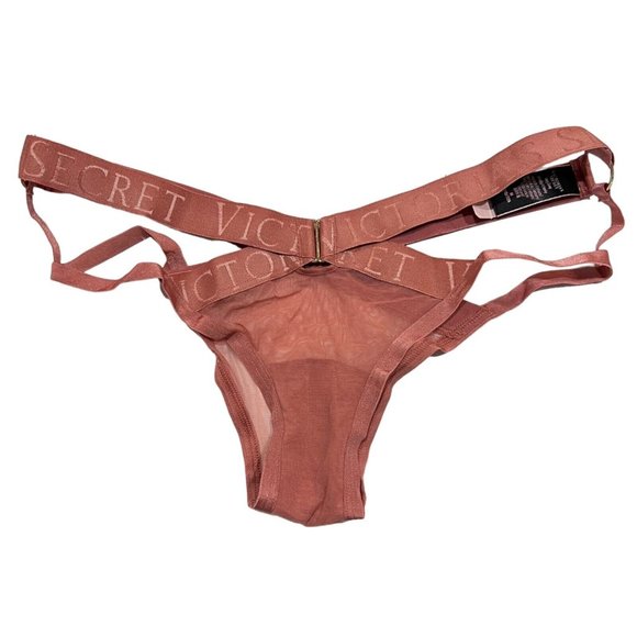 Victoria's Secret Other - NWT VICTORIA'S SECRET Very Sexy Cheeky Pantie Sz M Pink Brown Mesh Gold Hardware
